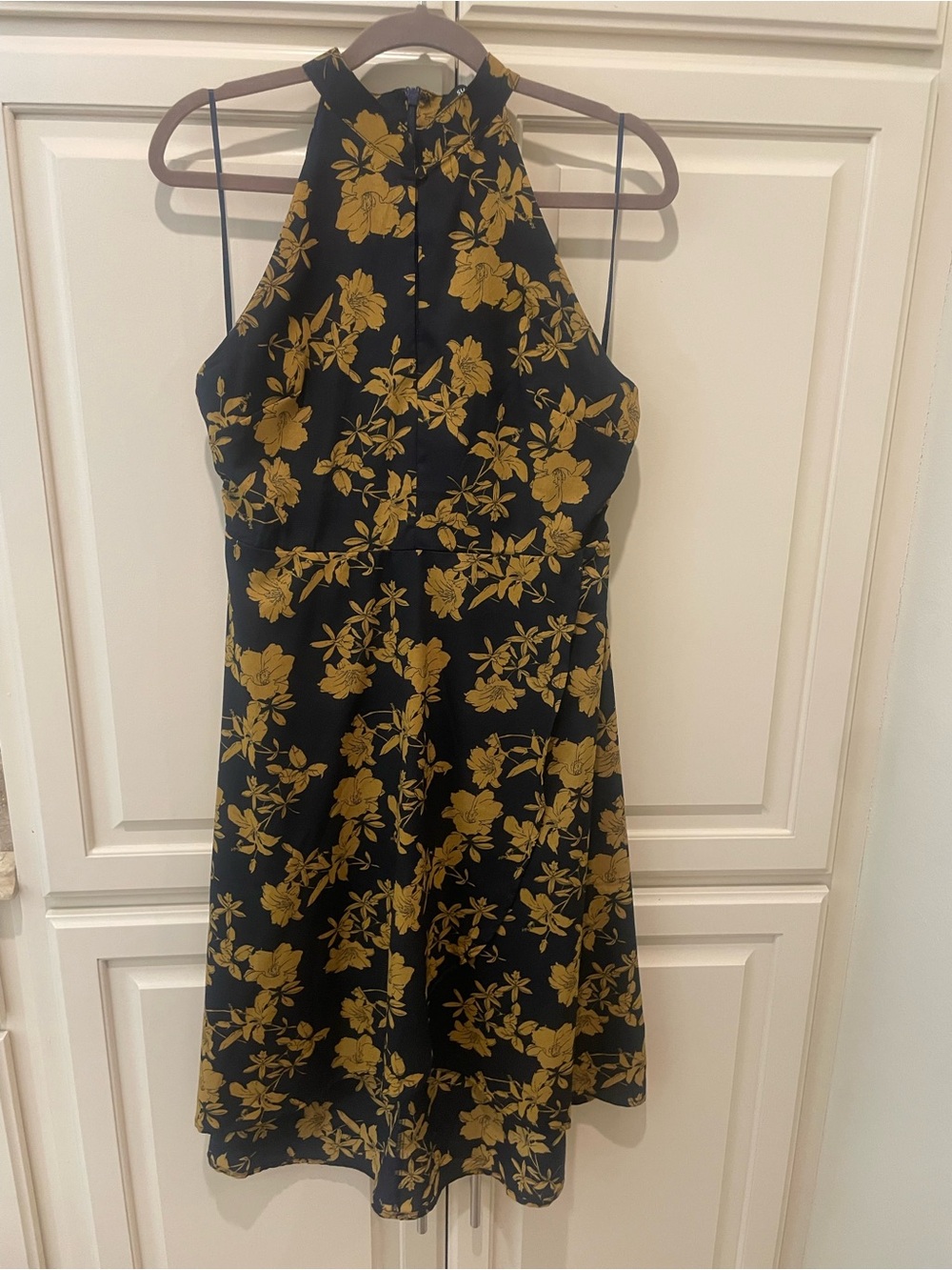 Sugarlips Black Halter Dress with Mustard Floral Print